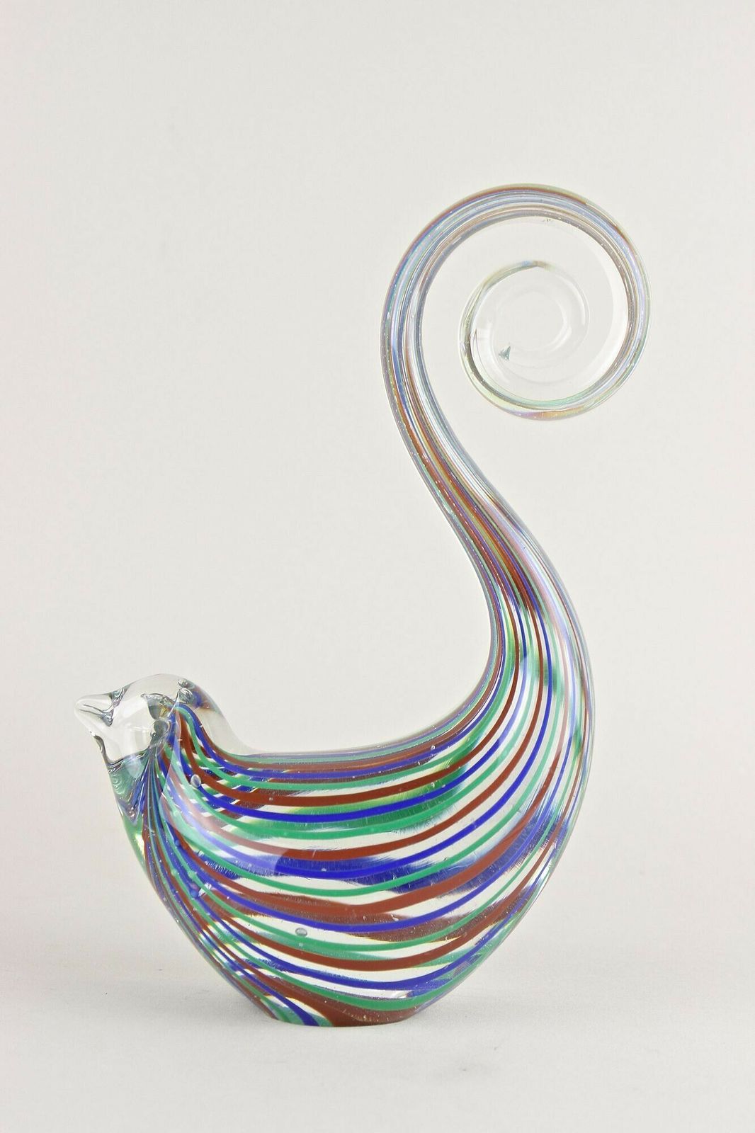 Striped Murano Glass Bird Sculpture, Mid Century Murano Glass Art, It Ca. 1970 photo furniture