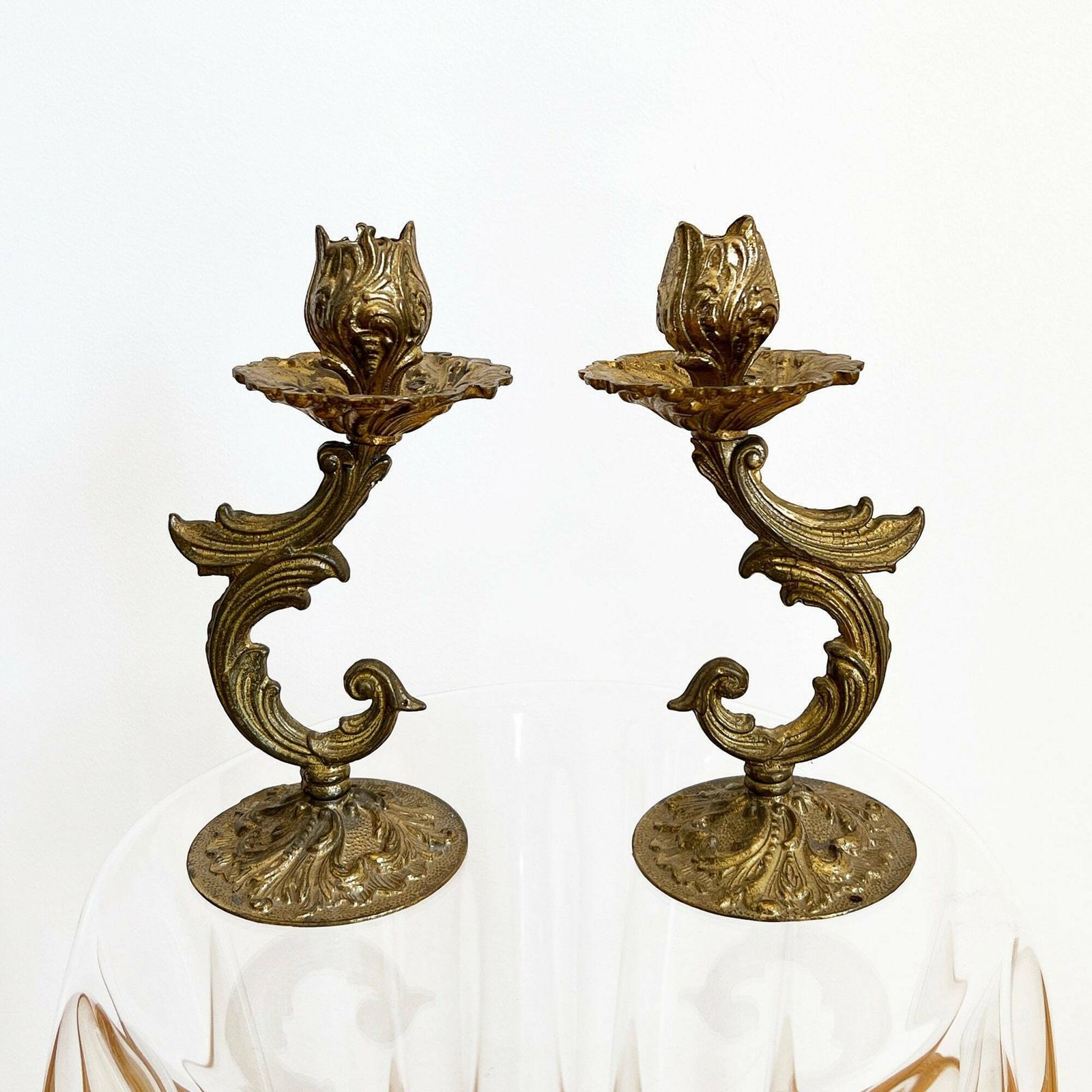 Antique Pair Of Candlestick Holders, Rococo Style Candle Holders, Ornate Candle Stick Holders