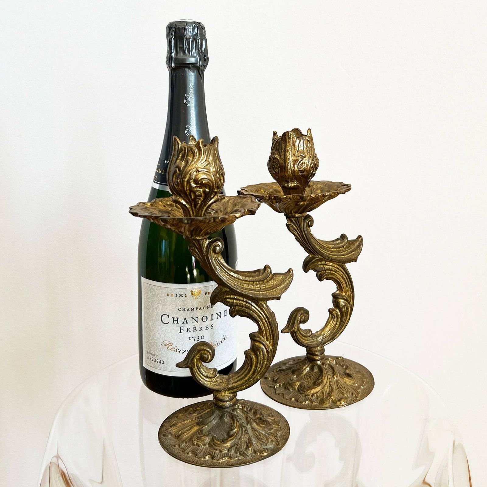 photo for sale Antique Pair Of Candlestick Holders, Rococo Style Candle Holders, Ornate Candle Stick Holders