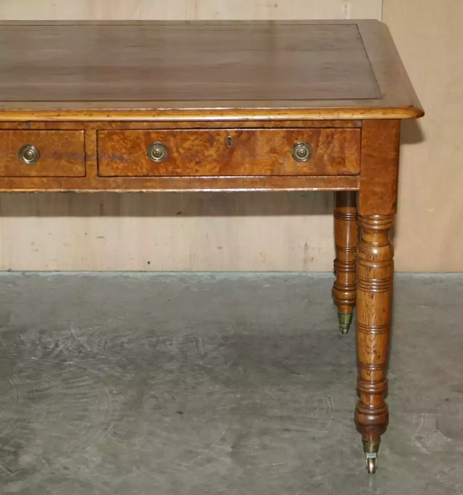 Antique Circa 1840 Pollard Oak Brown Leather Top Writing Library Table Desk photo 9500.0