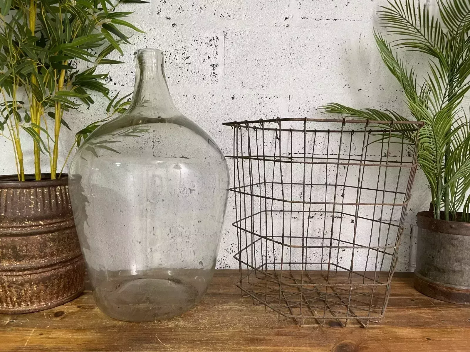Antique Vintage Large French Hand Blown Glass Demijohn Carboy Cage Wedding Prop photo vintage