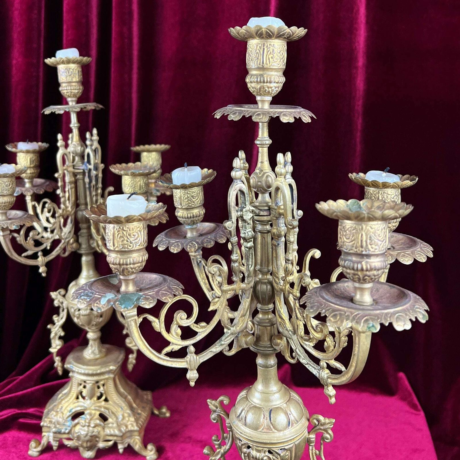 Pair Of Antique Candelabras, French Baroque Candlestick Holders photo for sale