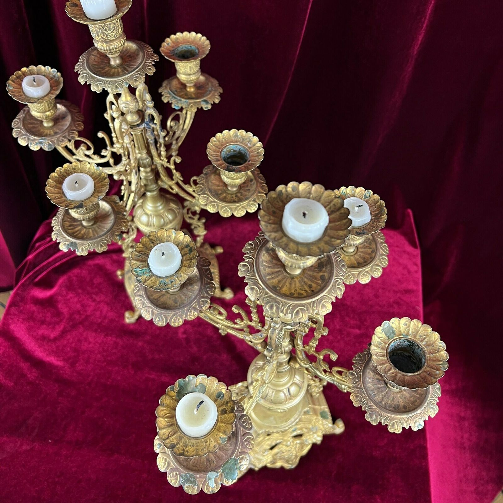 Pair Of Antique Candelabras, French Baroque Candlestick Holders photo vinterior