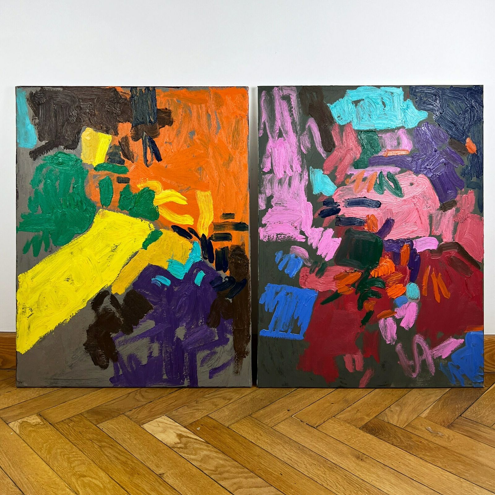 Set Of 2 Original Abstract Oil Paintings, Contemporary Art, Colorful Abstract Art, Modern Wall Art