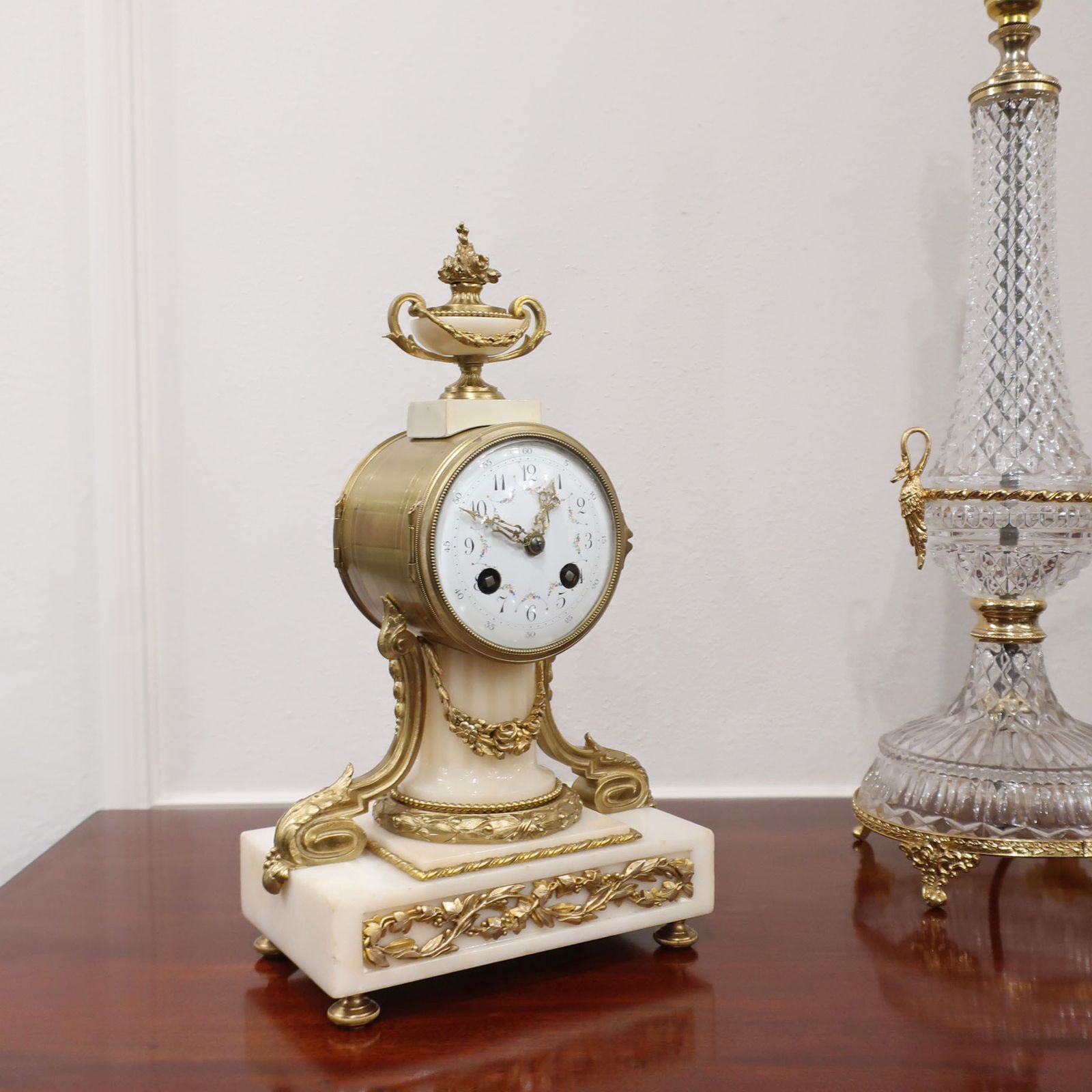 French Marble And Bronze Gilt Mantel Clock