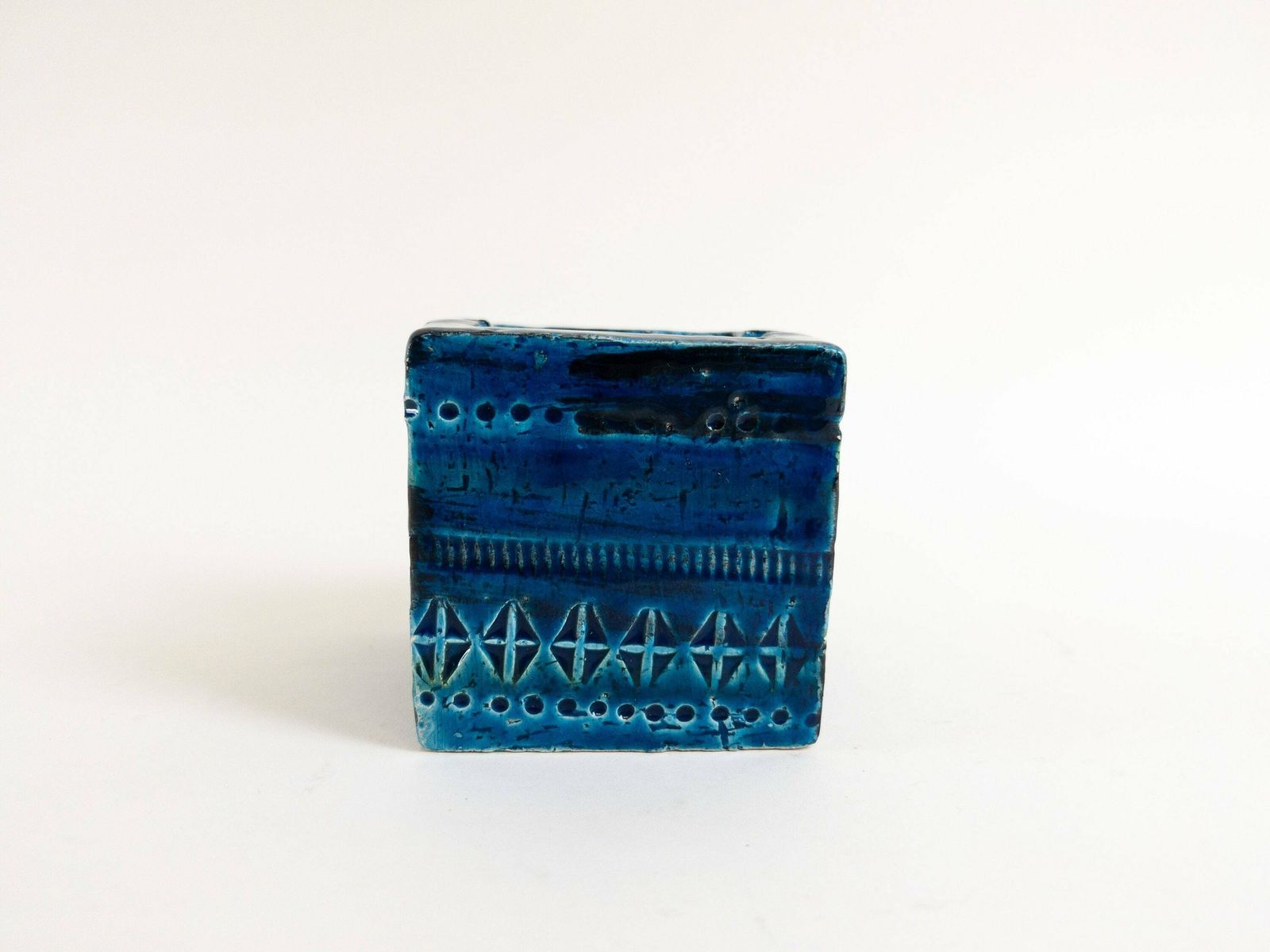 Bitossi Rimini Blu Ashtray By Aldo Londi   Blue Italian Mid Century Ceramic Square Block Ashtray photo vintage