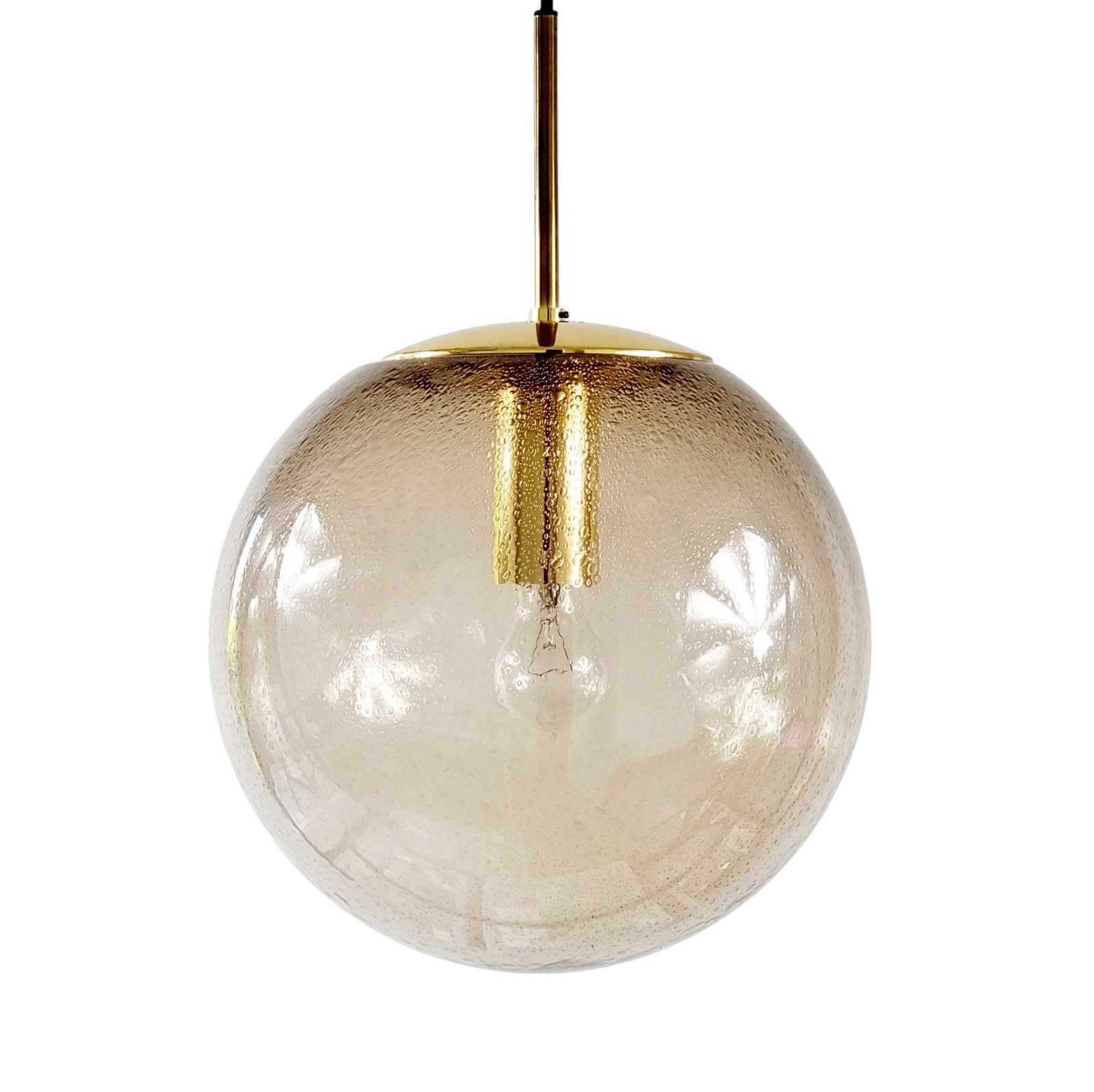Large Mid Century Smoked Air Bubbled Glass Ball Pendant Light From Limburg, Germany, 1970s photo furniture