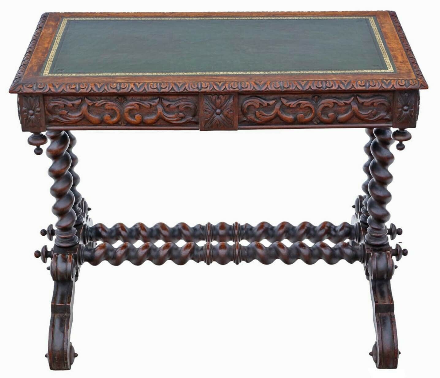 Fine Quality Antique Carved Oak Writing Table   19th Century Desk Side Dressing photo furniture
