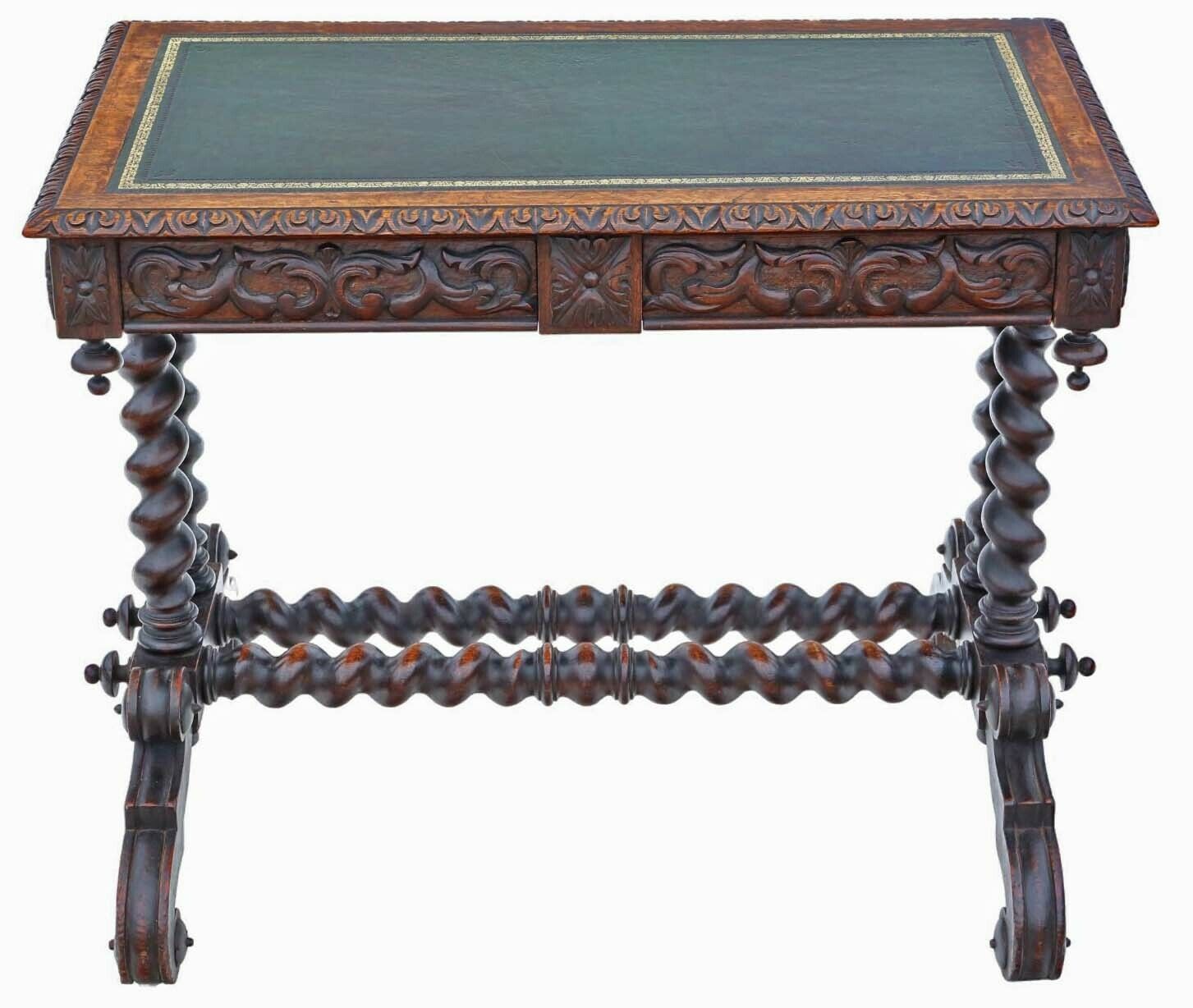 Fine Quality Antique Carved Oak Writing Table   19th Century Desk Side Dressing photo buy