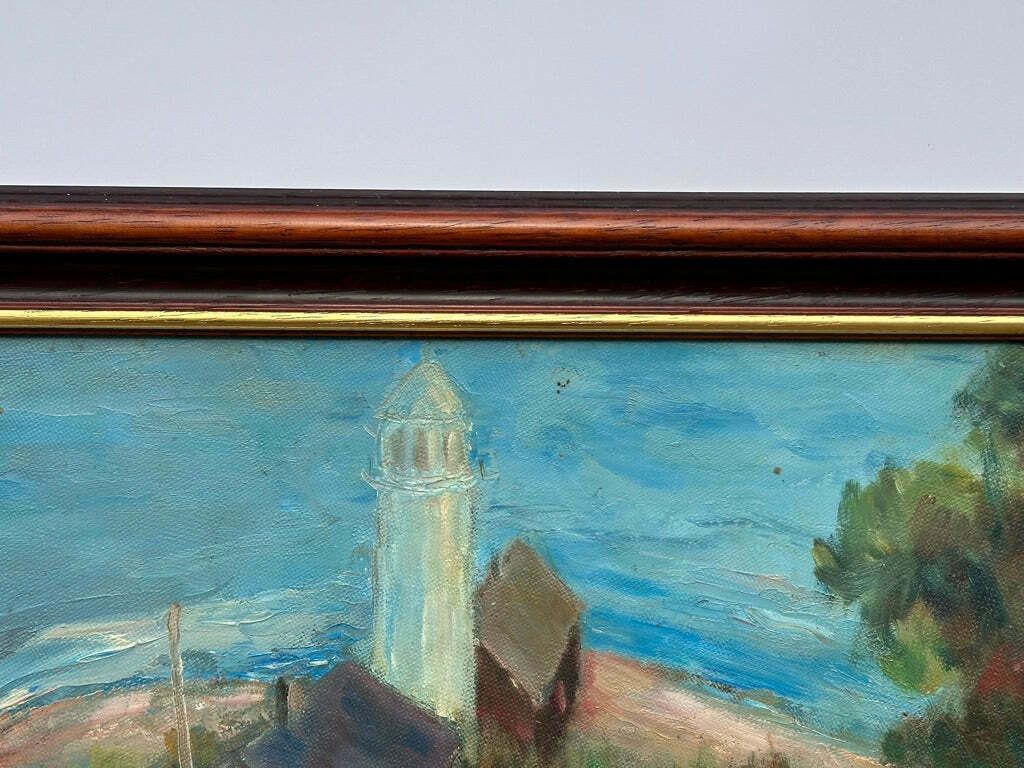 Oil Painting Of Houses And Lighthouse photo vinterior