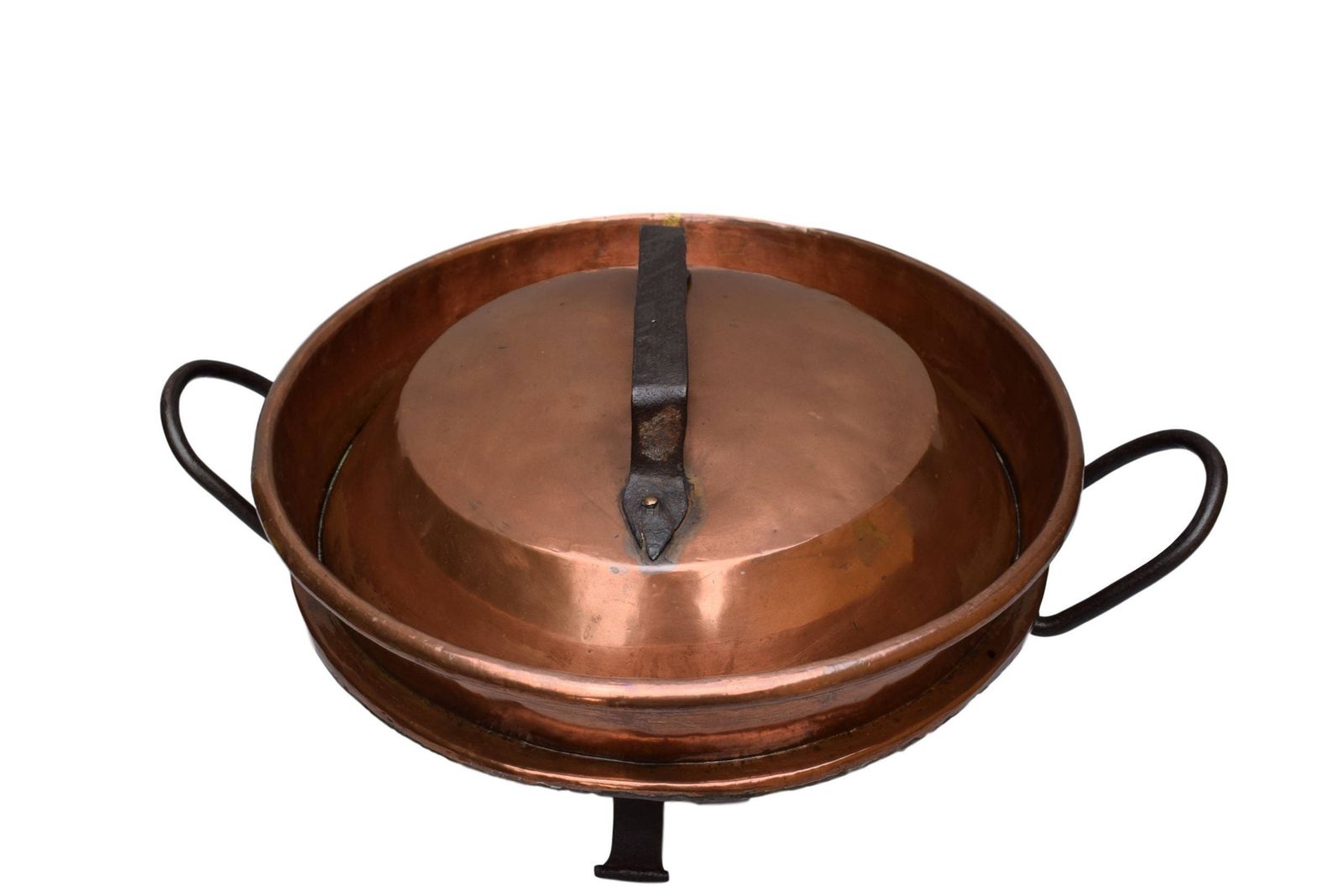18th French Antique Copper Lidded Pie Dish Dovetail Cookware Pie Pot photo furniture