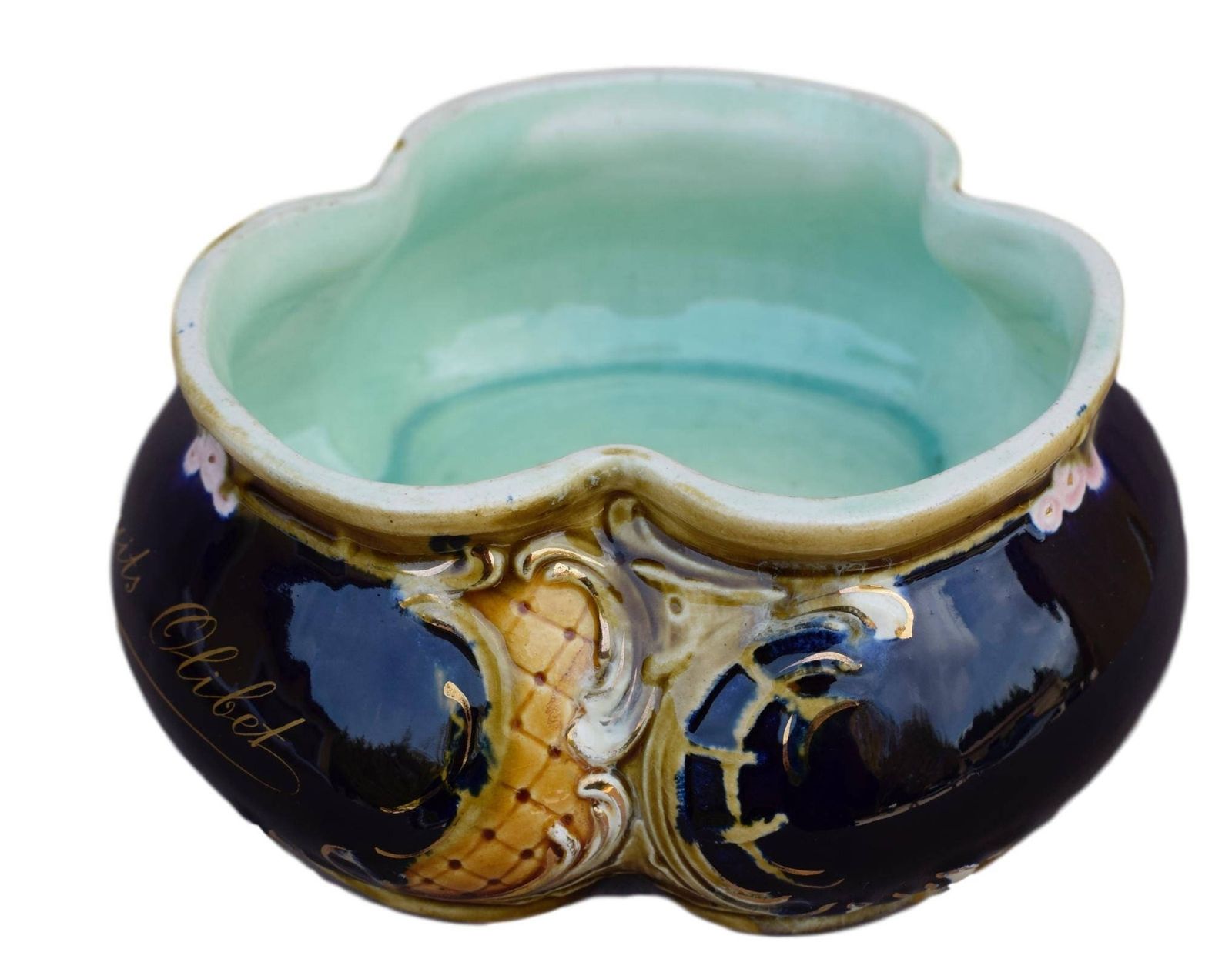 French Antique Art Nouveau Majolica Olibet Biscuits Lidded Box photo buy