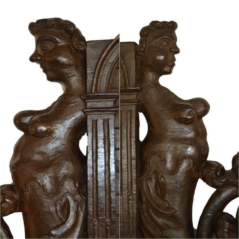 1700's French Antique Gothic Architectural Hand Carved Wood Crest Pediment photo furniture