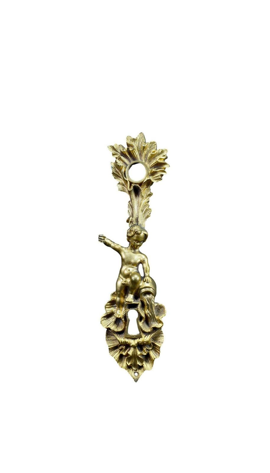 Antique French Bronze Angel Door Back Plates Knob 18th