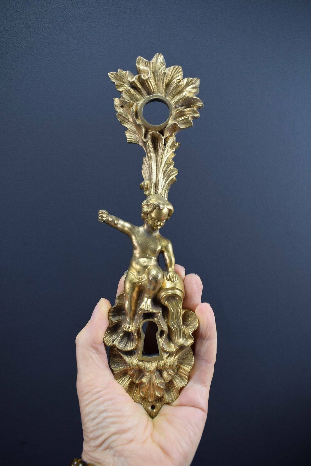 Antique French Bronze Angel Door Back Plates Knob 18th photo vinterior