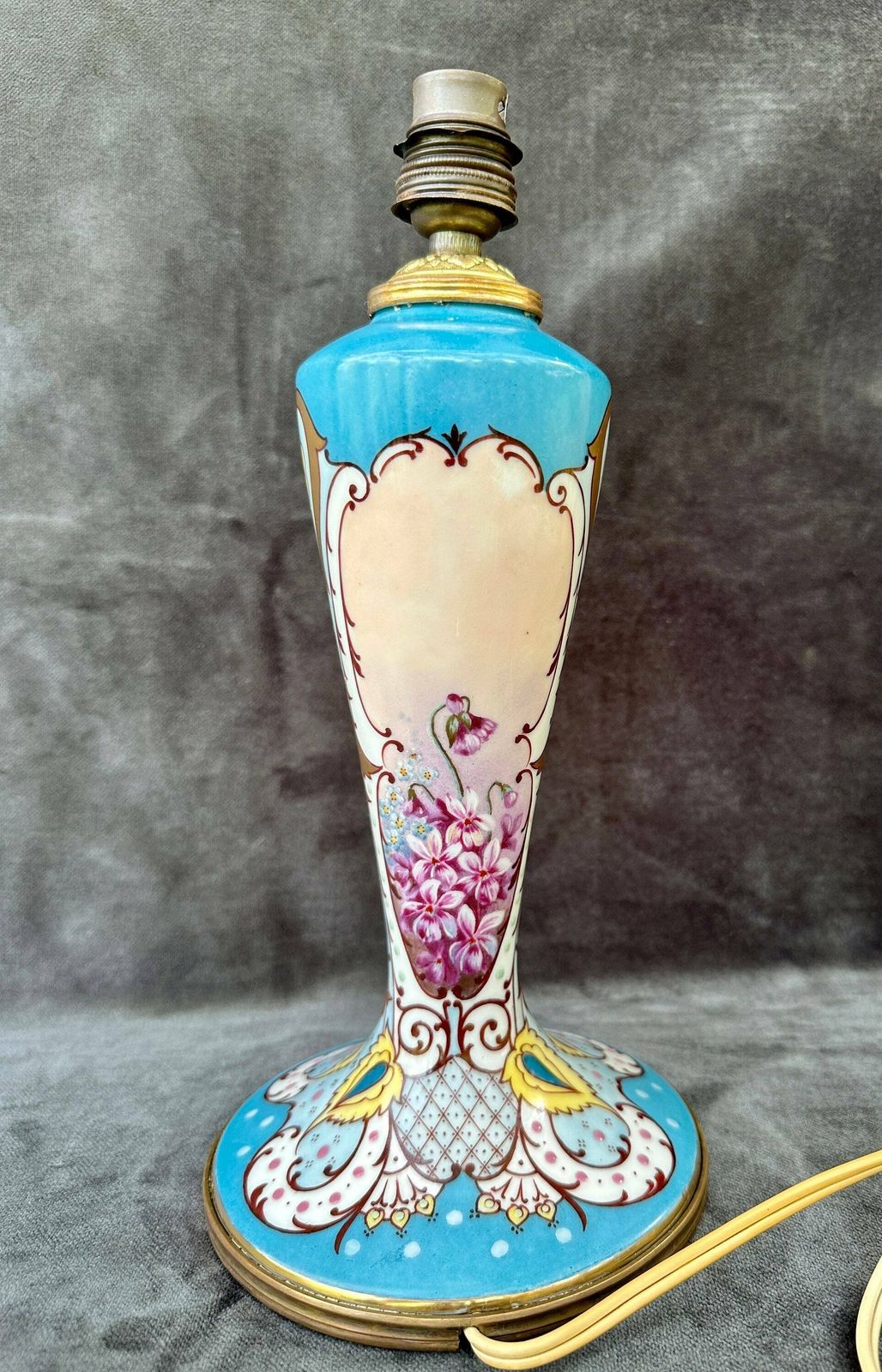 Art Nouveau Limoges French Porcelain Lamp Stand photo for sale