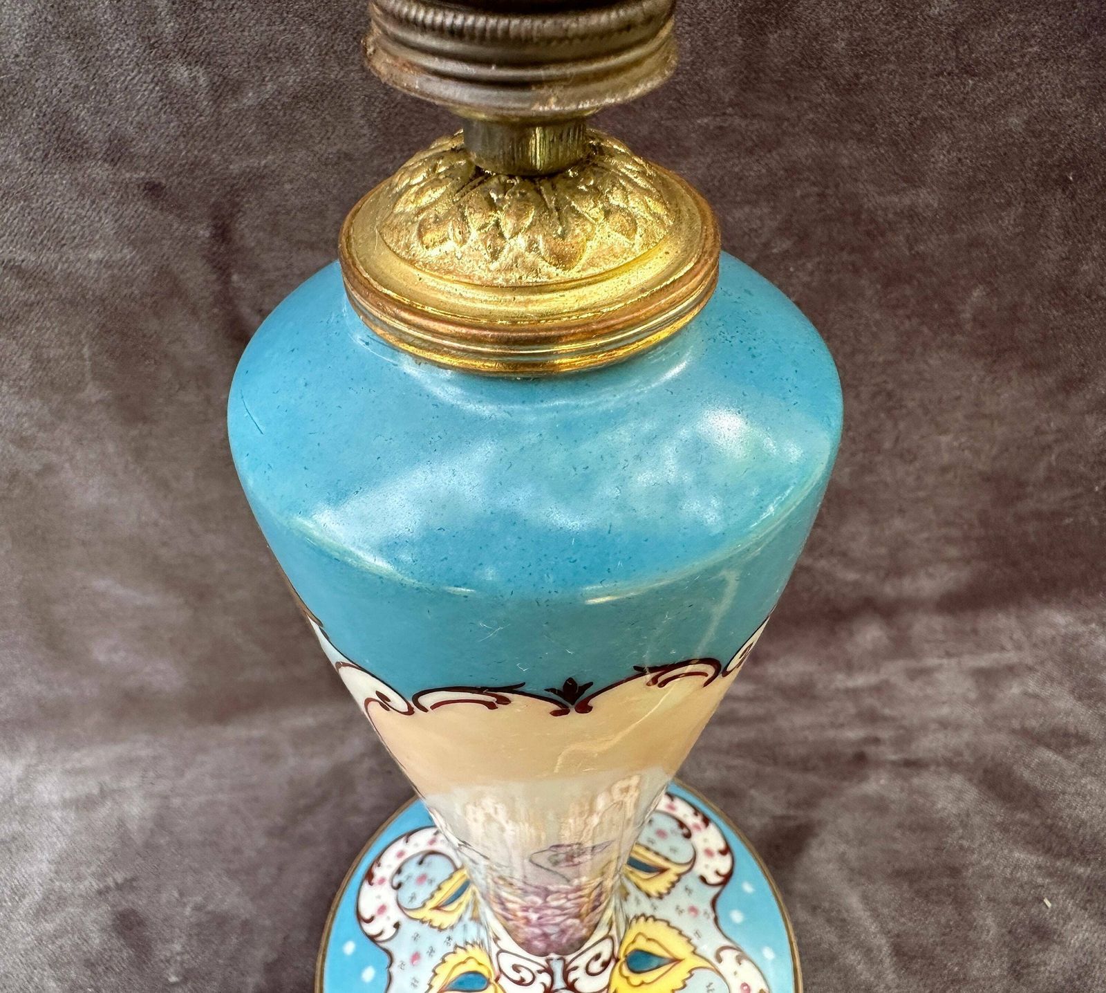 Art Nouveau Limoges French Porcelain Lamp Stand photo vinterior