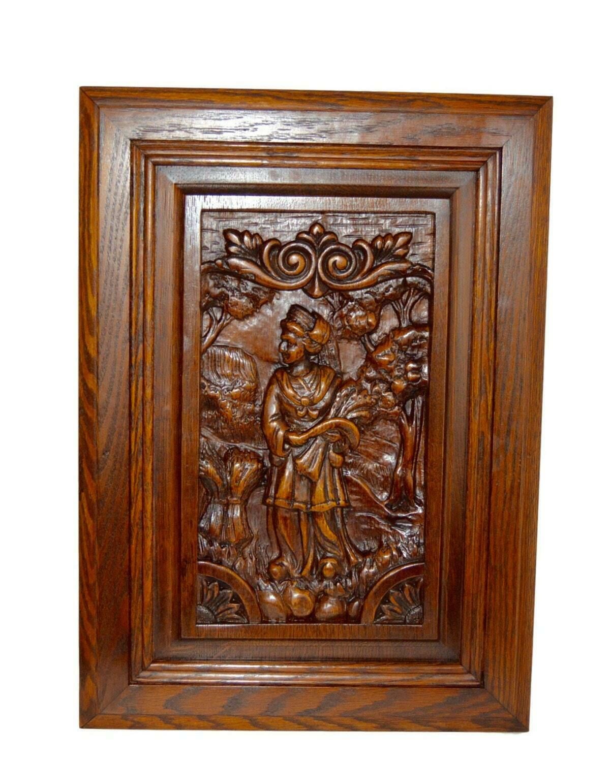 French Carved Wood Door Panel Picture Breton Figures Brittany Wheat Ears 2