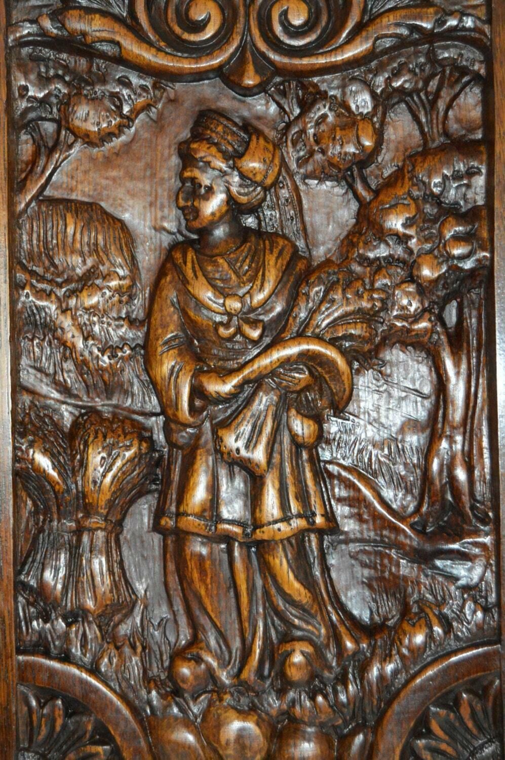 French Carved Wood Door Panel Picture Breton Figures Brittany Wheat Ears 2 photo 187.0