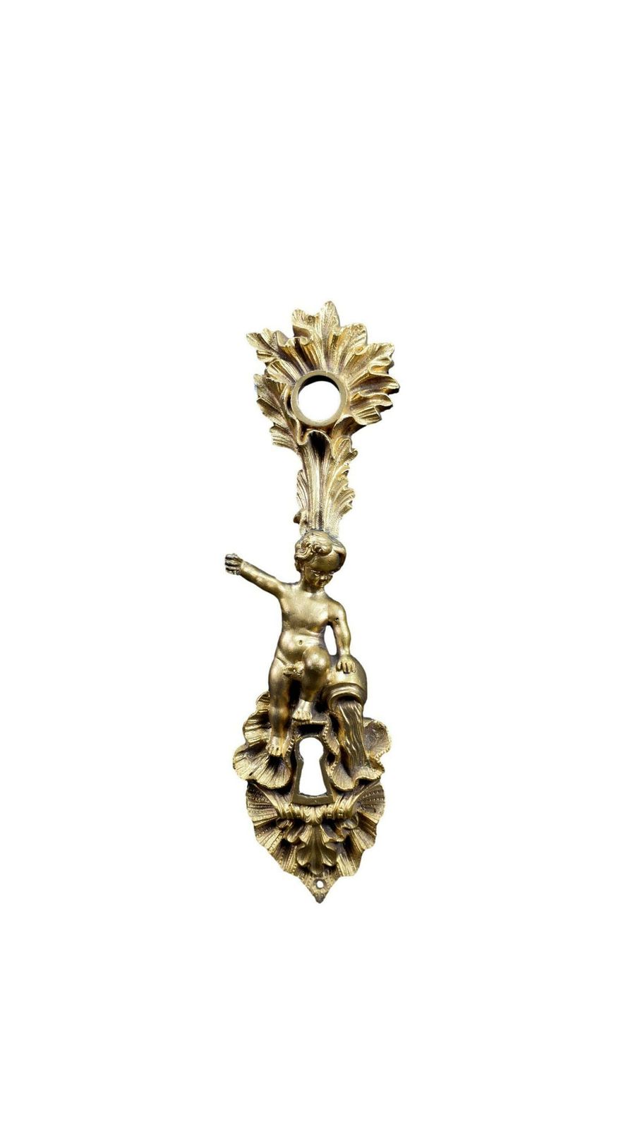 Antique French Bronze Angel Putto Door Back Plates Knob 18th photo furniture