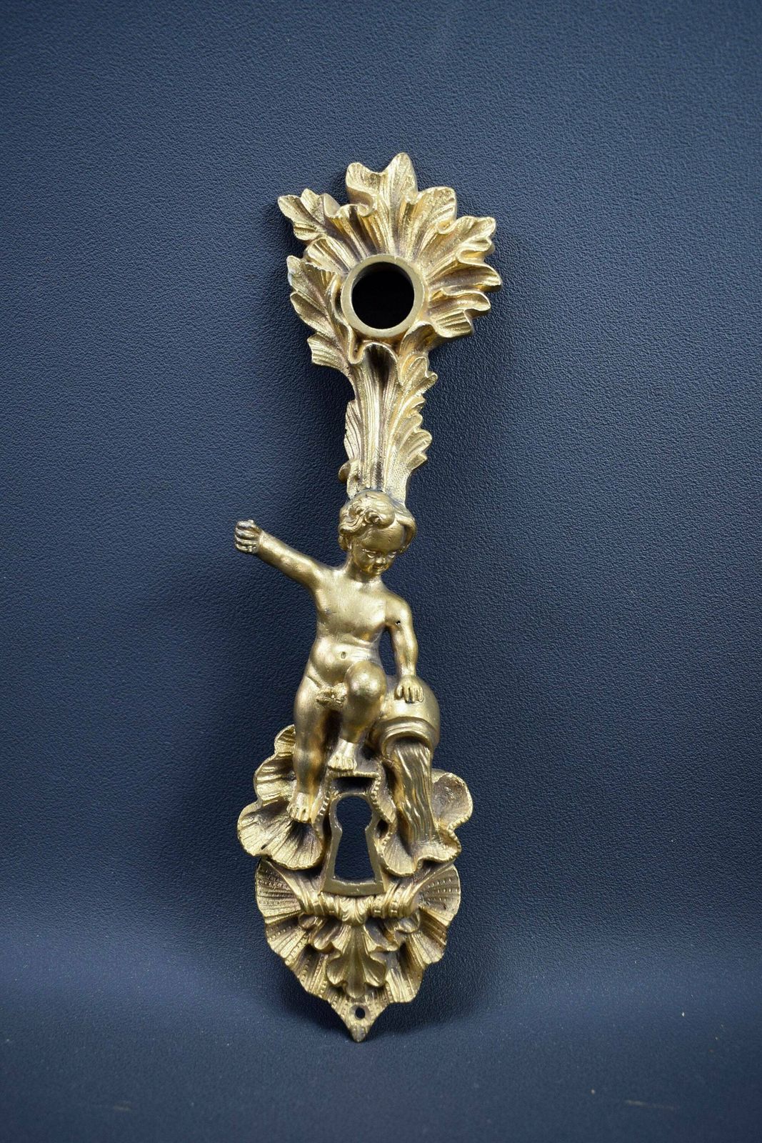 Antique French Bronze Angel Putto Door Back Plates Knob 18th
