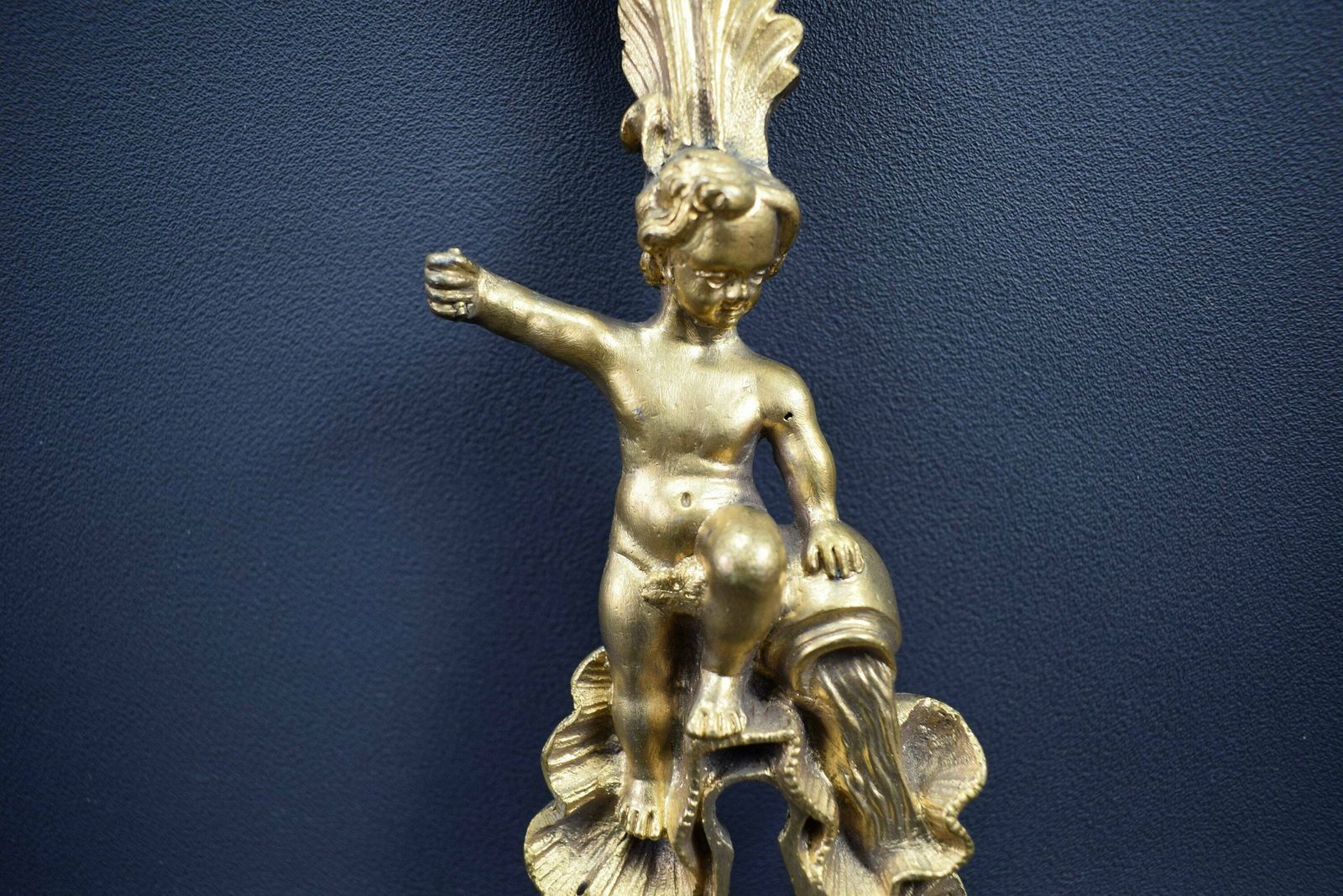 Antique French Bronze Angel Putto Door Back Plates Knob 18th photo for sale