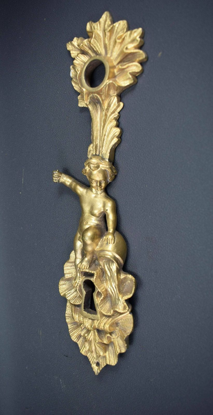 Antique French Bronze Angel Putto Door Back Plates Knob 18th photo 346.0