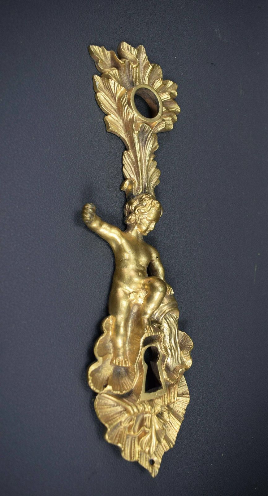 Antique French Bronze Angel Putto Door Back Plates Knob 18th photo vinterior