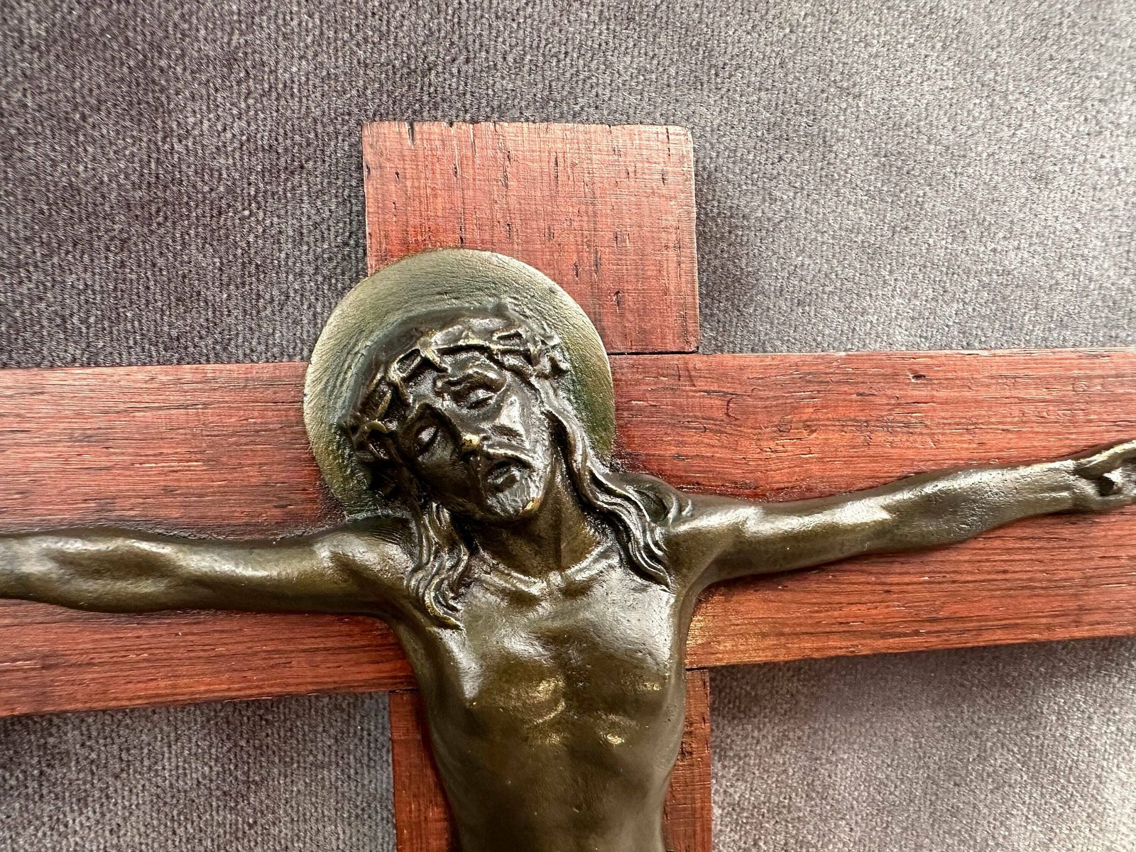 French Antique Art Deco Large Wall Wood Cross Crucifix By Gallo photo 222.0
