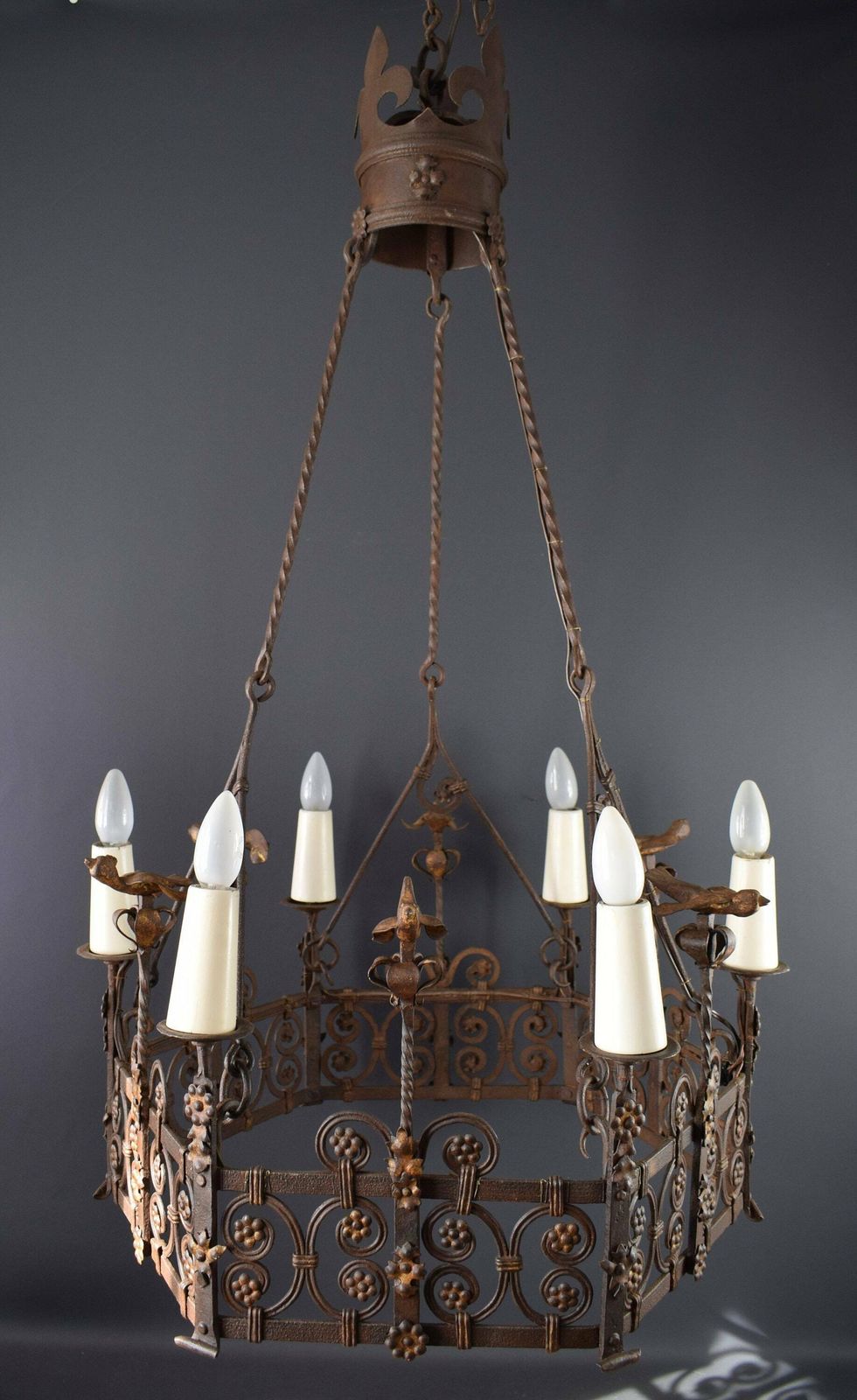 photo for sale French Antique Large Chandelier High Period Wrought Iron