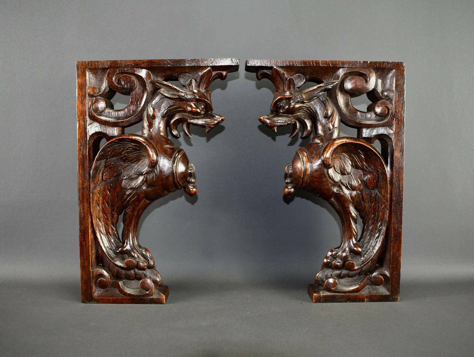 19th French Pair Of Carved Wooden Console Chimera photo 497.0