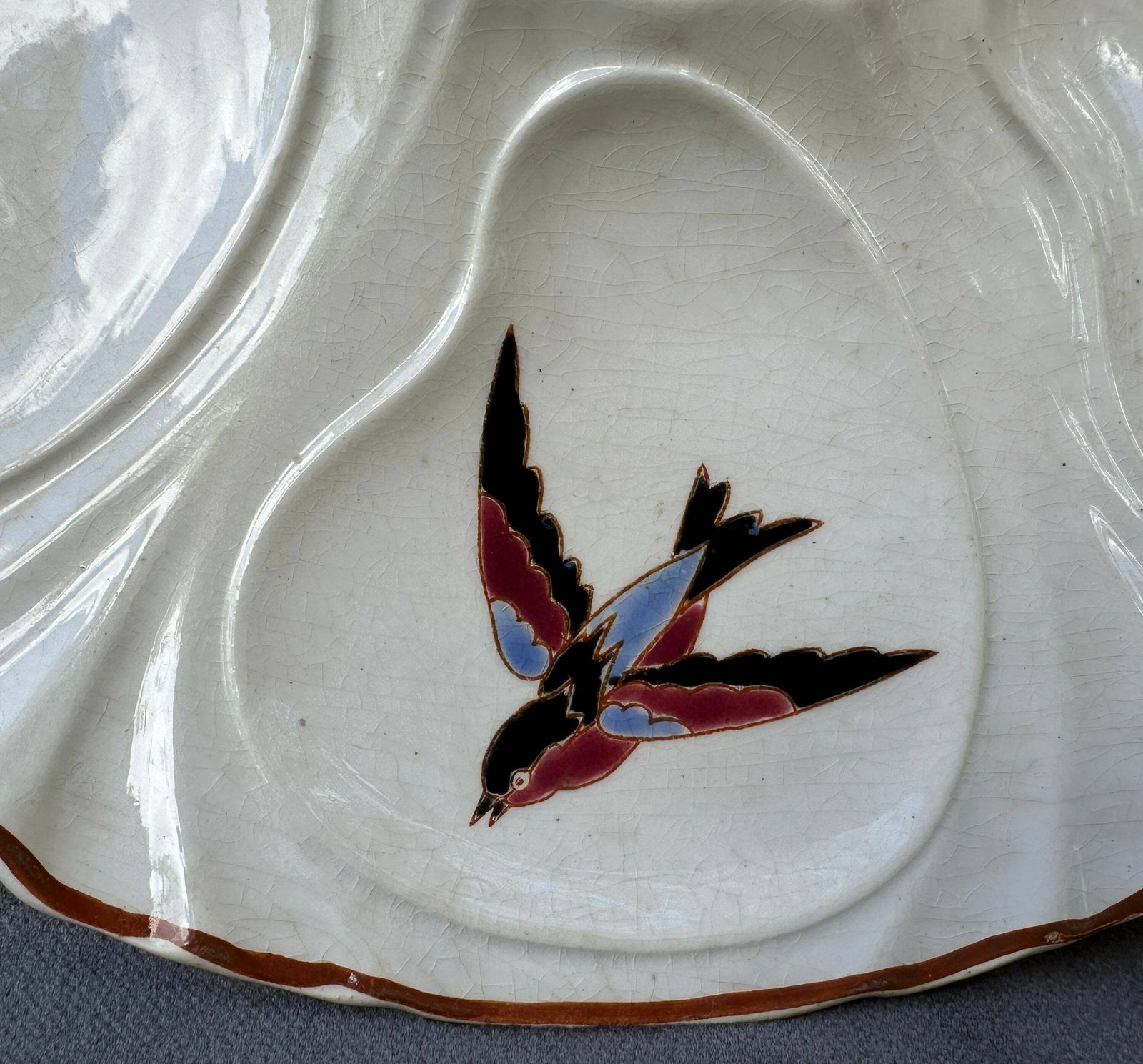Rare French Antique Longwy "Bengali" Model Majolica Scalloped Oyster Plate photo 426.0