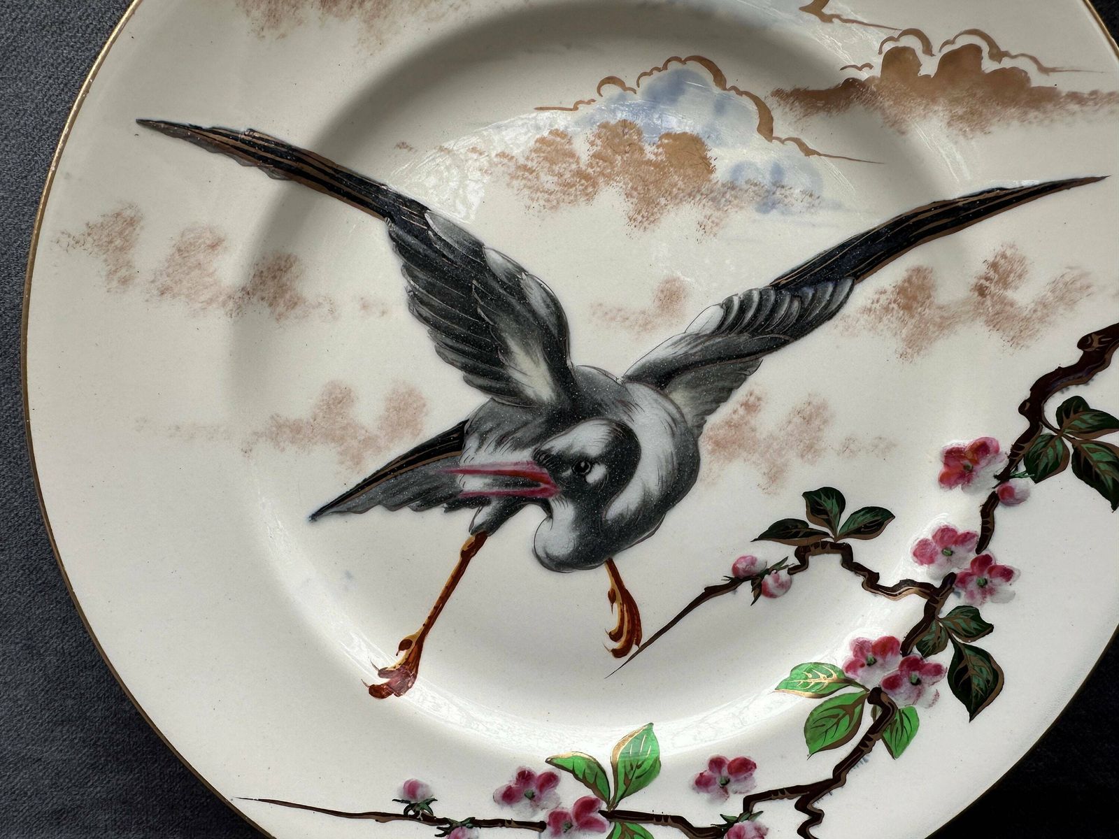 Luneville Keller & Guerin Rare French Antique Bird Enamel Plate 19th photo furniture