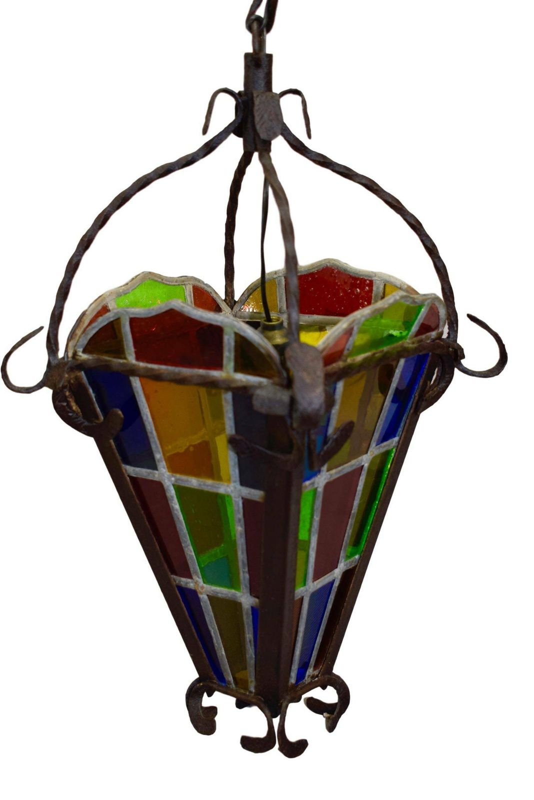 French Antique Wrought Iron Lantern With Stained Glass   Belle Epoque Porch Chandelier   Lighting Outdoor photo Lighting
