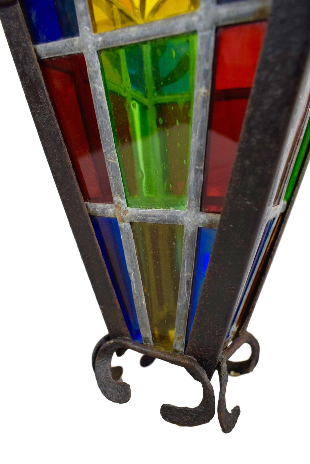 French Antique Wrought Iron Lantern With Stained Glass   Belle Epoque Porch Chandelier   Lighting Outdoor photo buy
