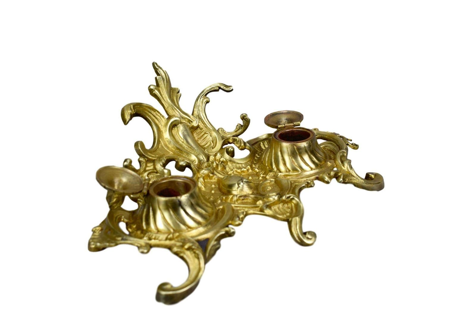 French Antique Rococo Bronze Double Inkwell photo Home Decor