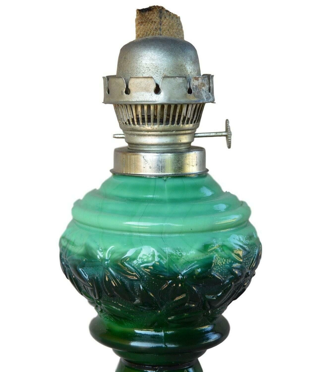 Art Deco Bohemian Heinrich Hoffman Green Opaline Glass Table Kerosene Lamp   Art Deco Home Interior Design photo furniture