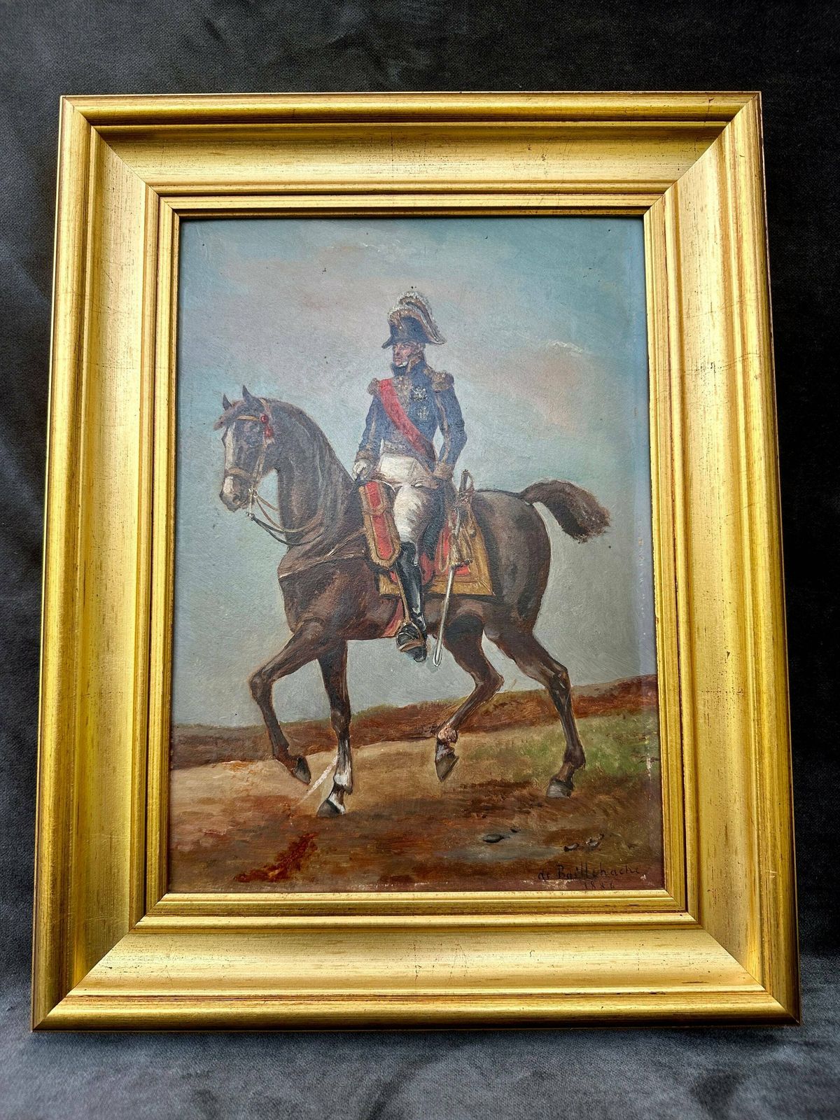 photo furniture Antique French Oil Painting On Board Admiral Empire Horse 19th