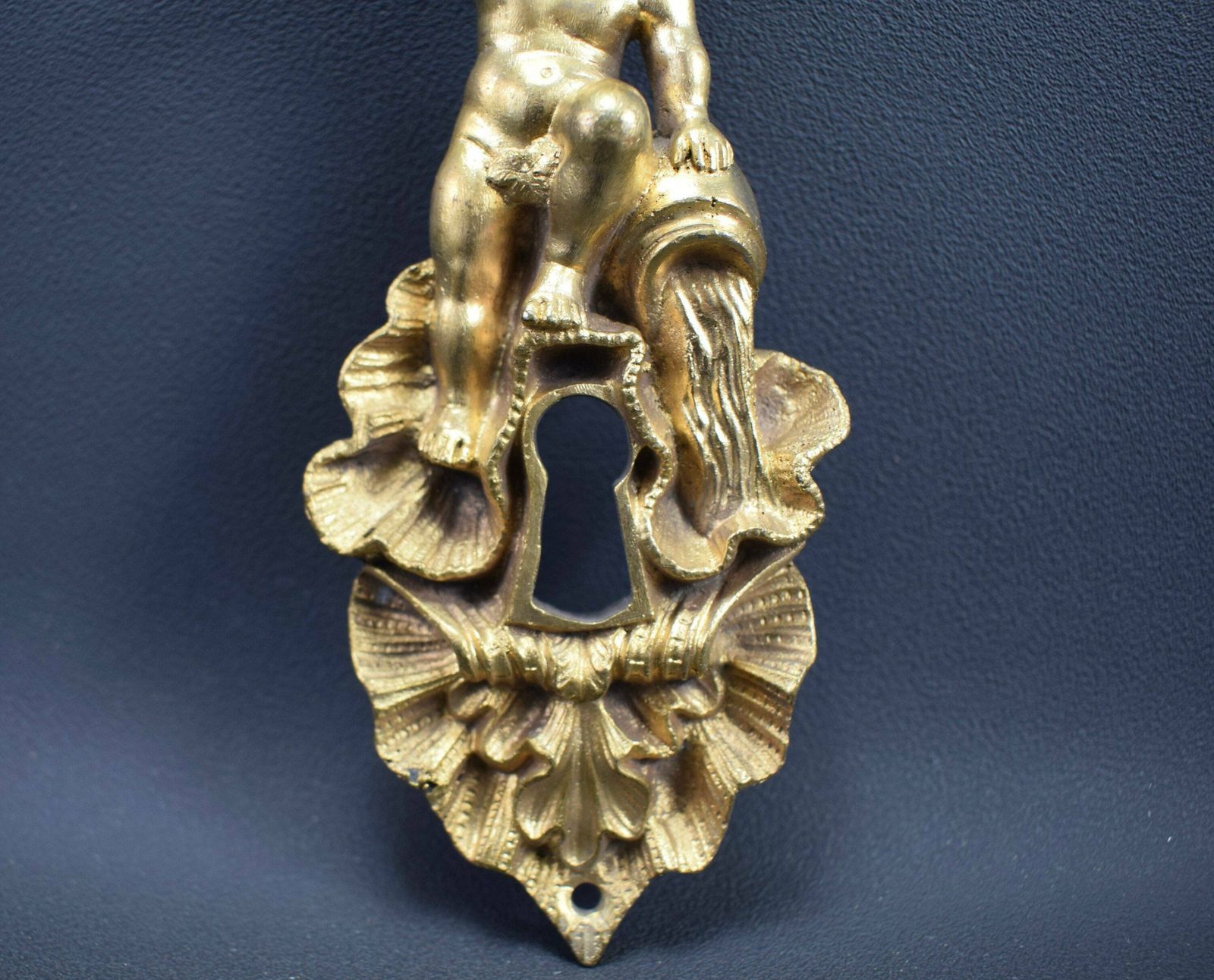 Antique French Angel Putto Bronze Door Back Plates Knob 18th.C photo 346.0
