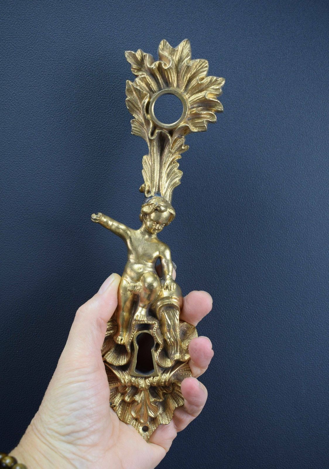 Antique French Angel Putto Bronze Door Back Plates Knob 18th.C photo buy