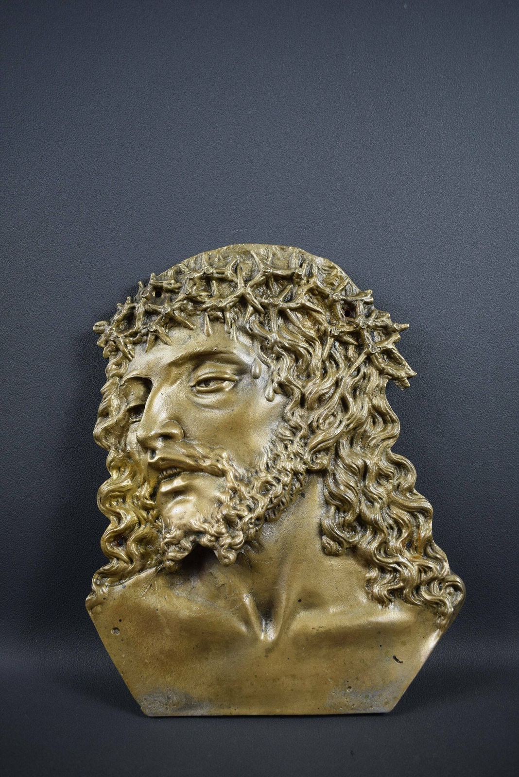 French Antique Religious Jesus Christ Bronze Plaque