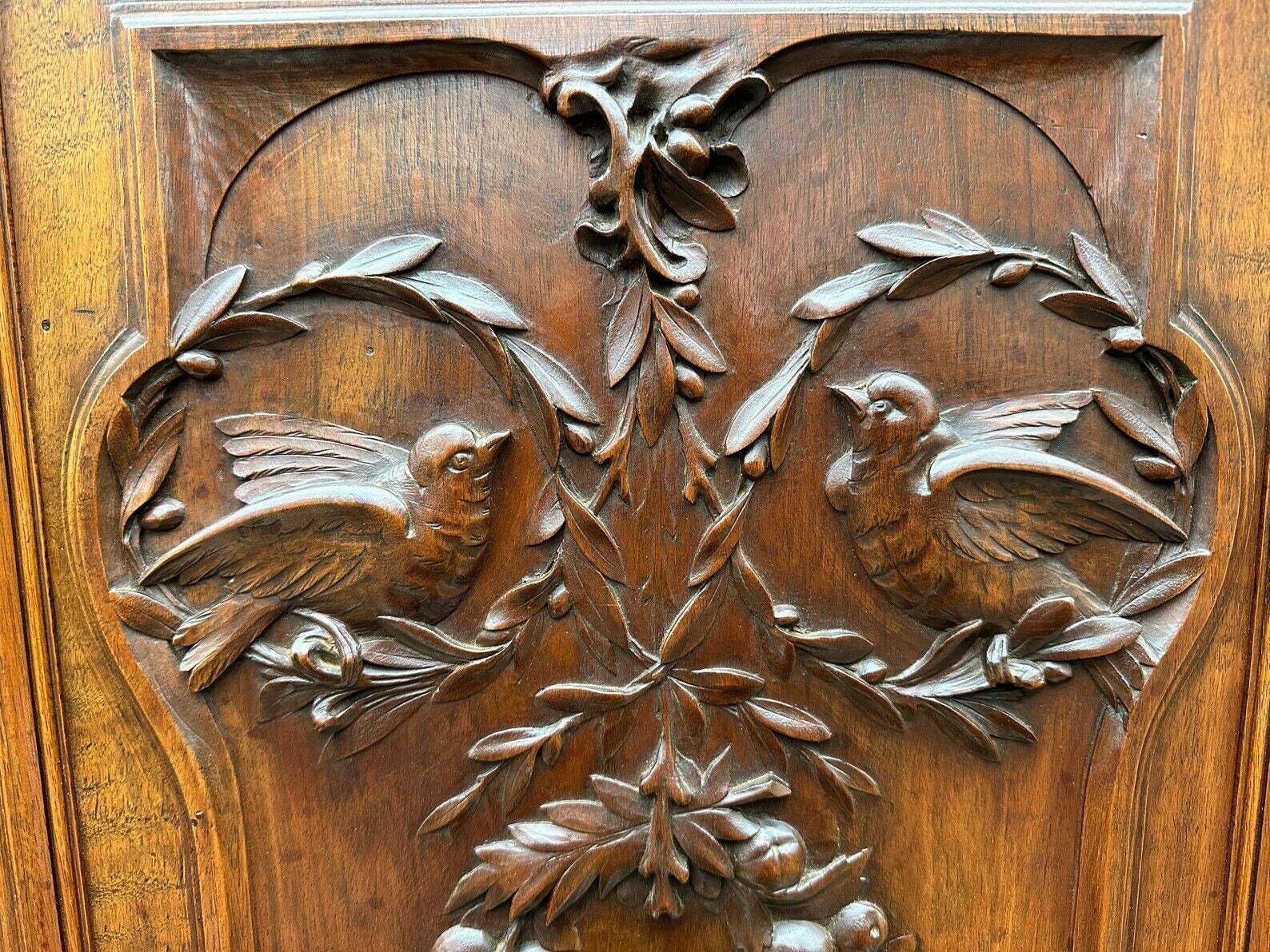 Large French Antique Carved Wood Cabinet Door Couple Of Birds photo furniture