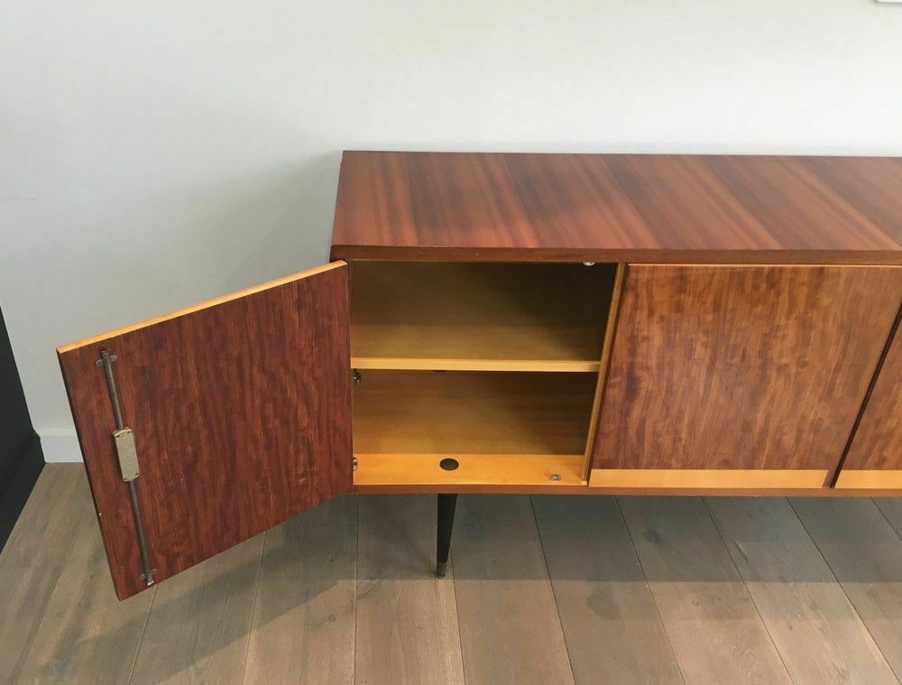 Designer Sideboard With 4 Doors In Sapelli Mahogany And Sycamore On A Blackened Wood Base photo for sale
