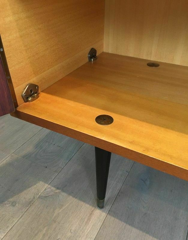 Designer Sideboard With 4 Doors In Sapelli Mahogany And Sycamore On A Blackened Wood Base photo vinterior