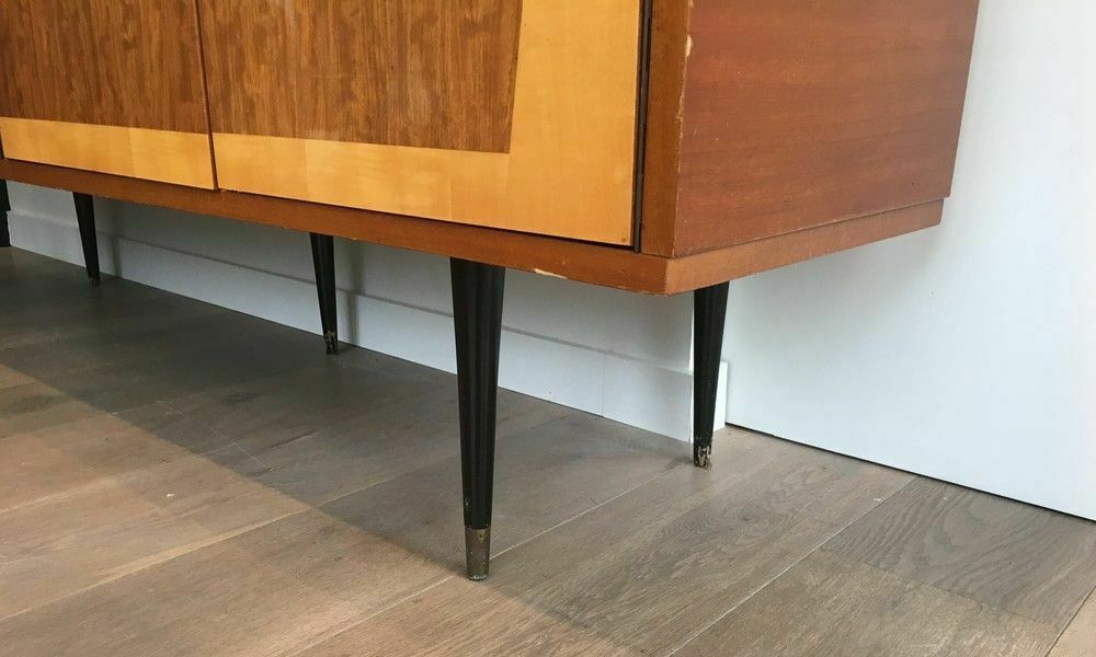 Designer Sideboard With 4 Doors In Sapelli Mahogany And Sycamore On A Blackened Wood Base photo vintage