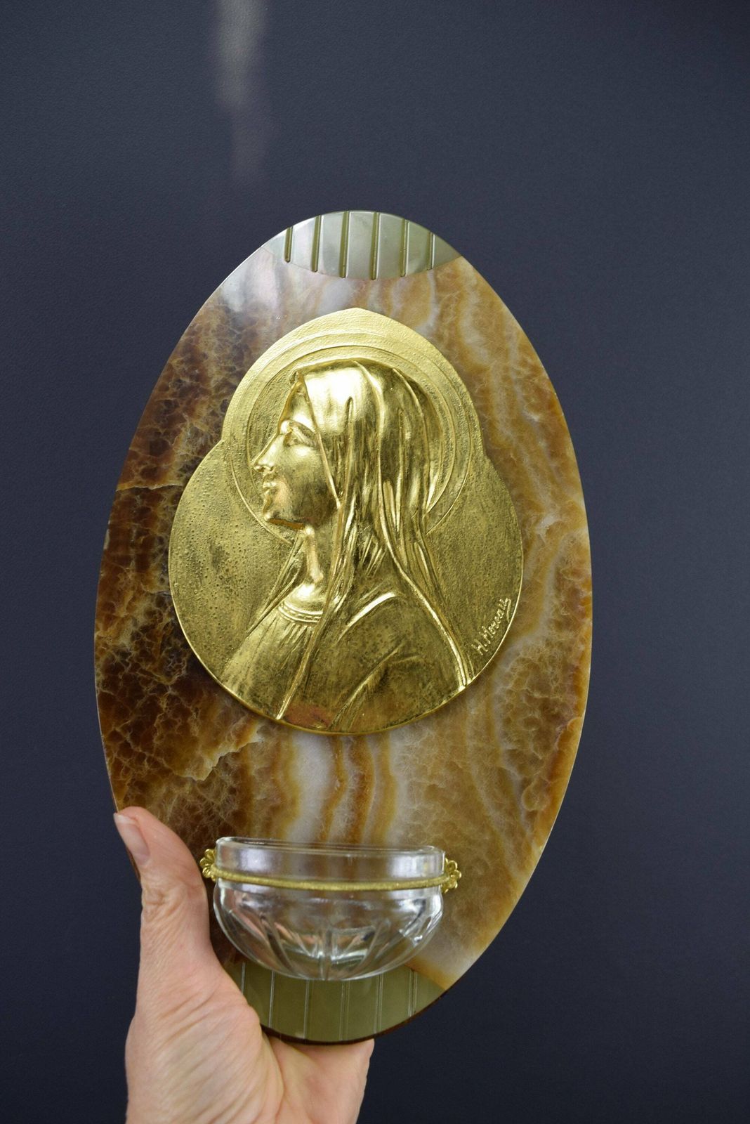 Antique French Holy Water Font Benitier Waterfont Of Our Lady Of Lourdes By H. Moreau Marble photo buy