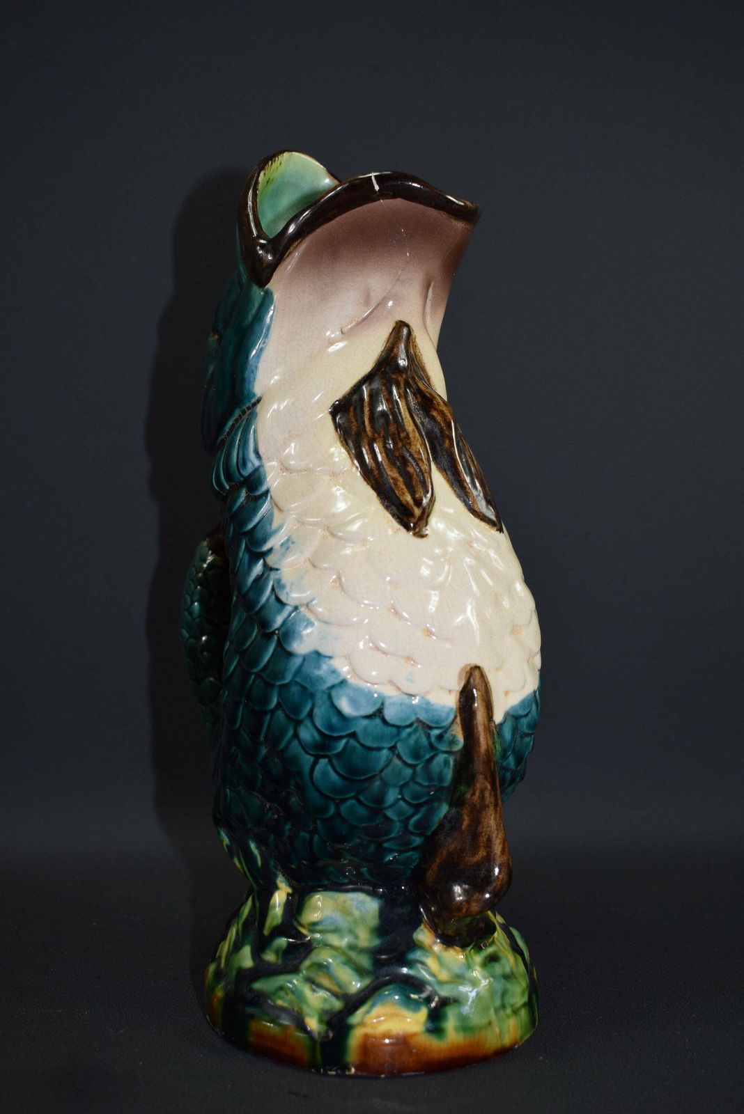Antique French Majolica Gurgling Fish Pitcher Jug Vase photo for sale