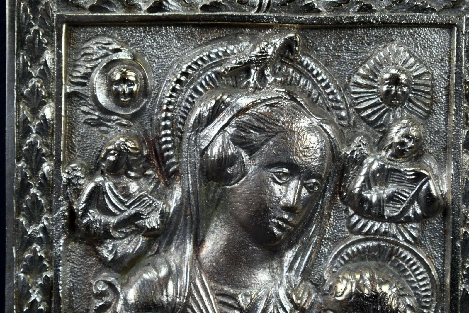 Antique French Religious Plaque Virgin And Child 19th photo 266.0