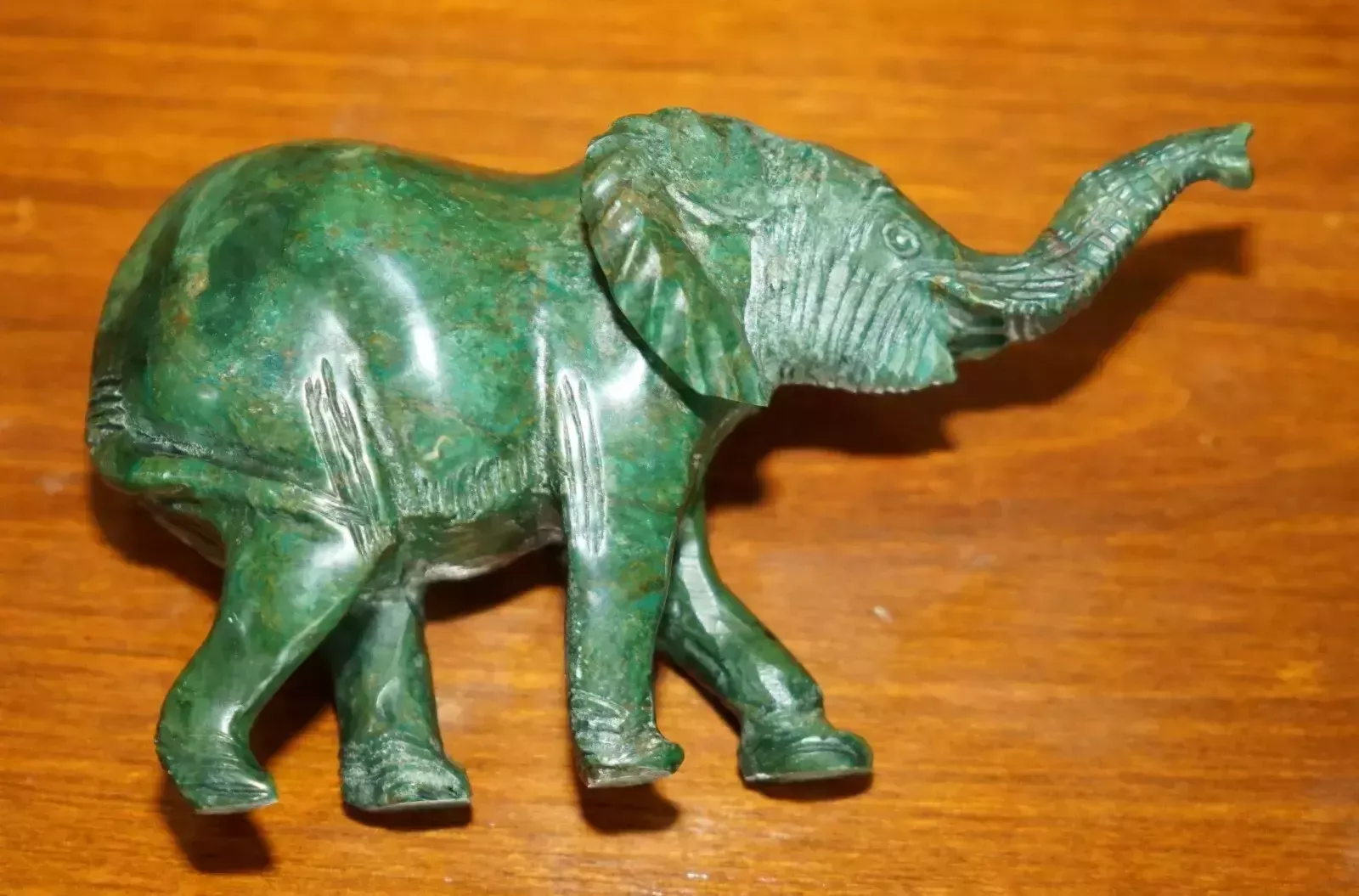 Stunning Hand Carved Malachite Statue Of An Elephant With Raised Trunk Good Luck photo buy