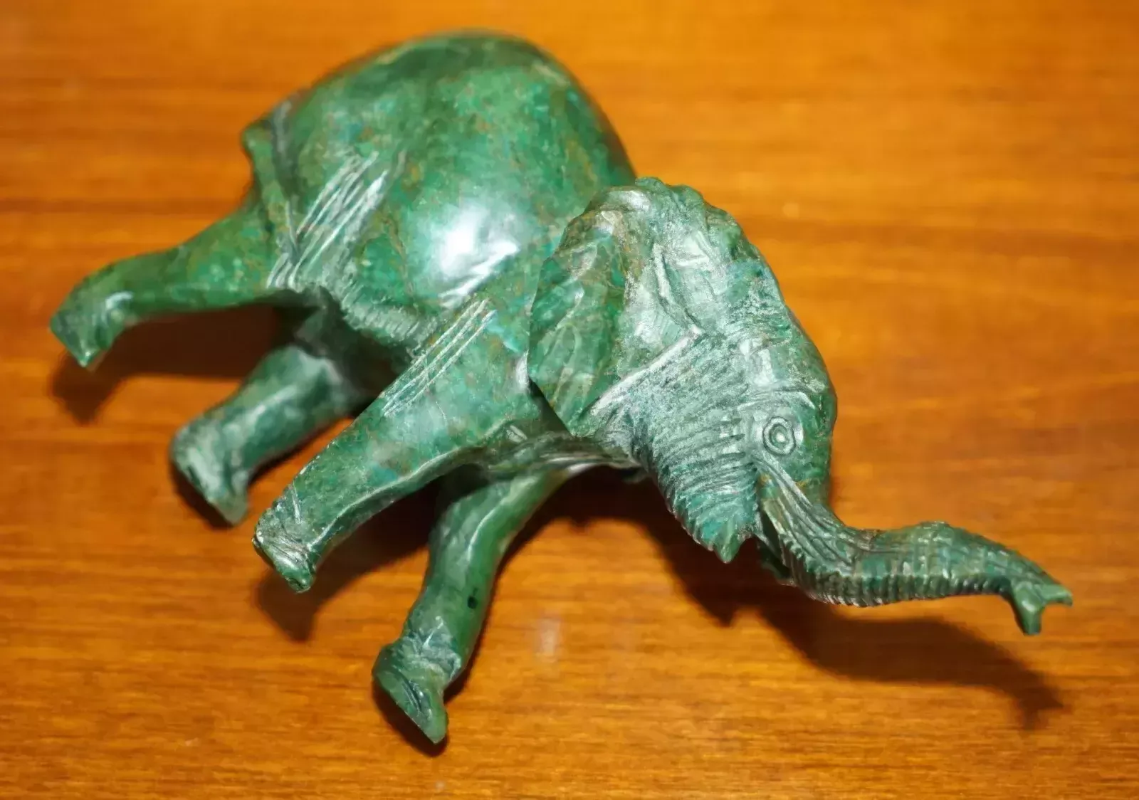 Stunning Hand Carved Malachite Statue Of An Elephant With Raised Trunk Good Luck photo vintage